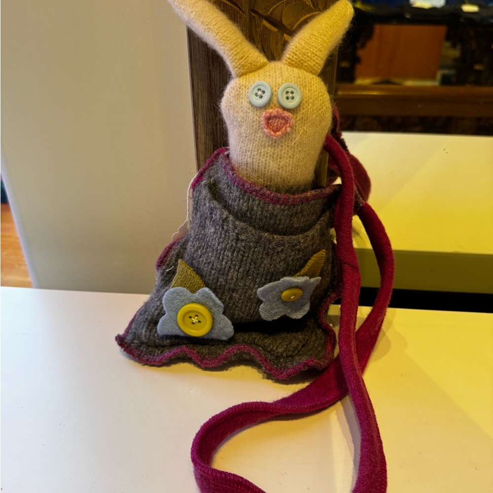 OOAK 100% Cashmere Handmade Gray and Pink Wool Bag and Bunny